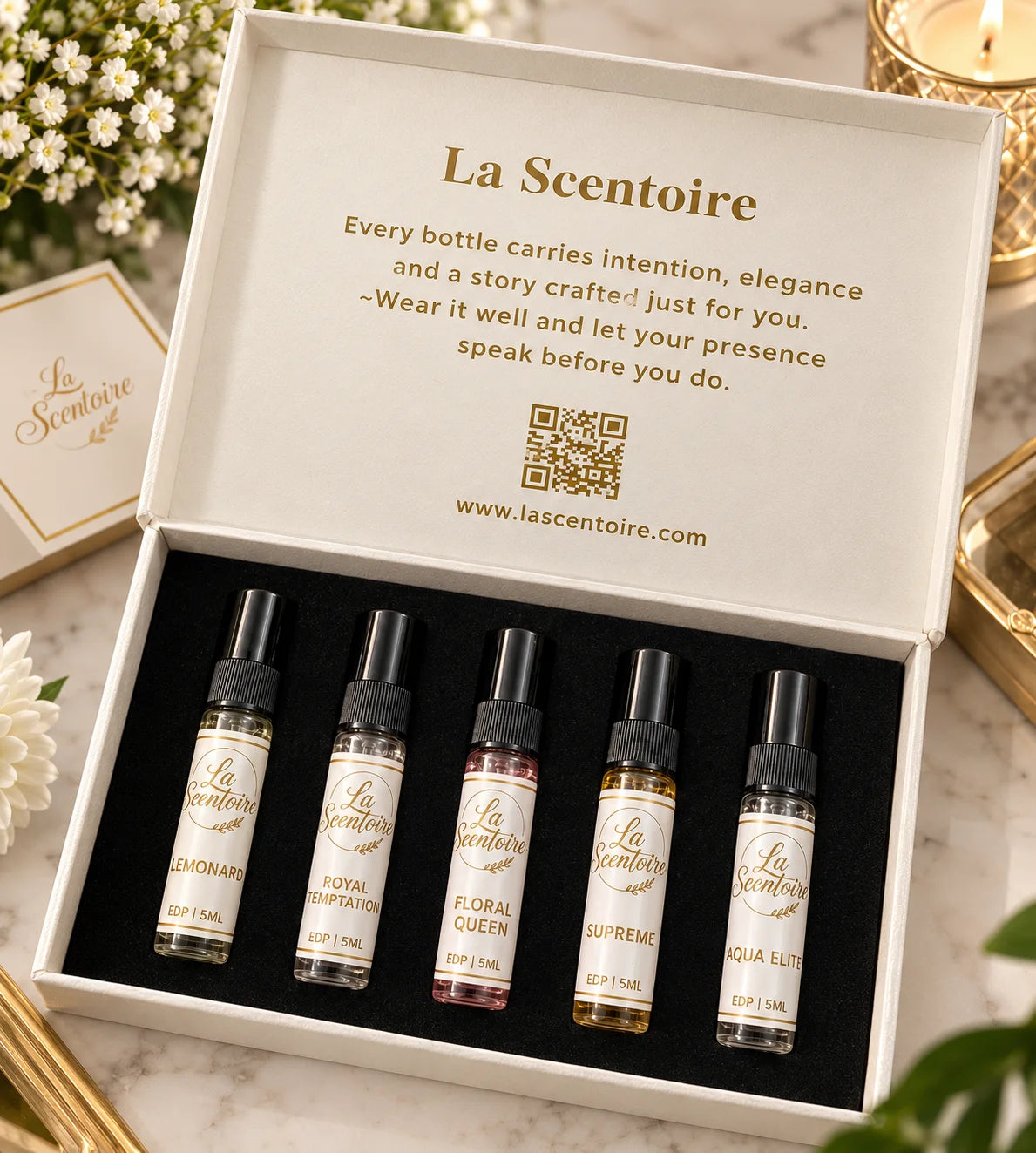 La Scentoire Perfume Tester Box with 5 x 5ML Eau de Parfum fragrances